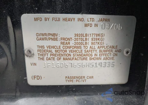 2006 Subaru Impreza 2.5I из США, поврежденный, VIN JF1GD67656H519335